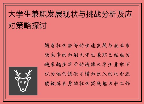 大学生兼职发展现状与挑战分析及应对策略探讨