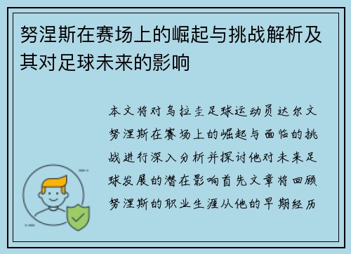 努涅斯在赛场上的崛起与挑战解析及其对足球未来的影响