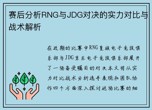 赛后分析RNG与JDG对决的实力对比与战术解析